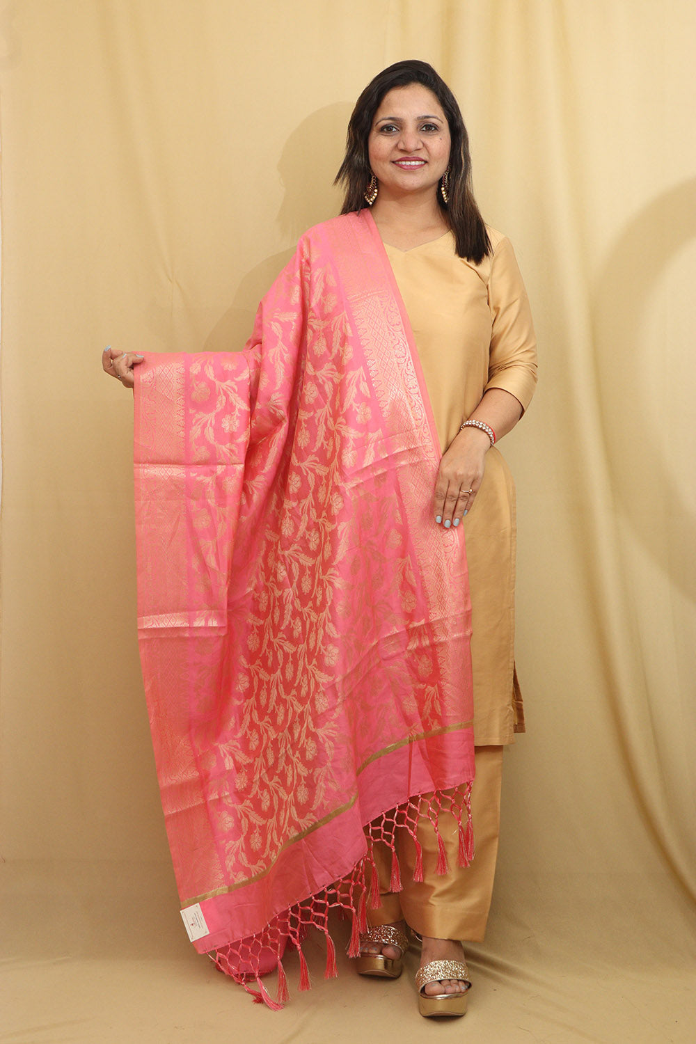 Stunning Pink Banarasi Silk Dupatta - Elegant and Luxurious