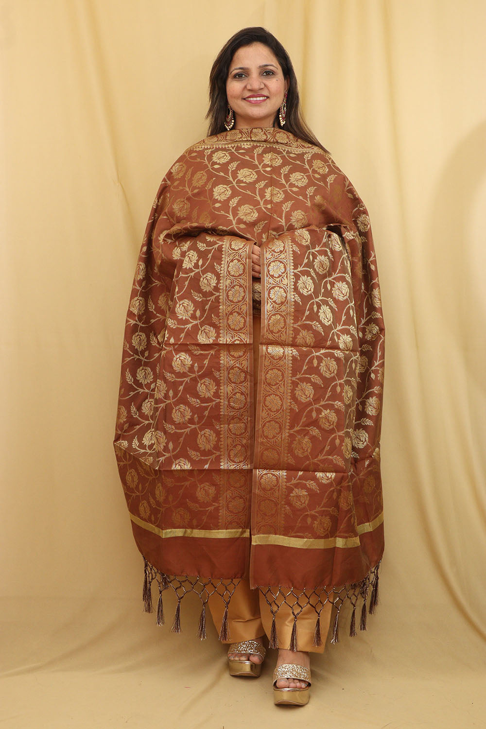 Elegant Brown Banarasi Silk Dupatta