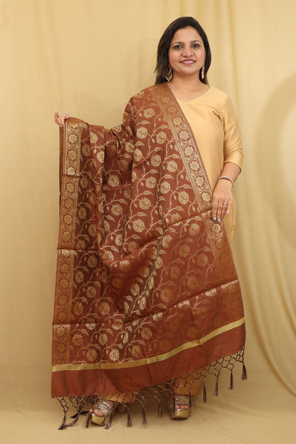 Elegant Brown Banarasi Silk Dupatta