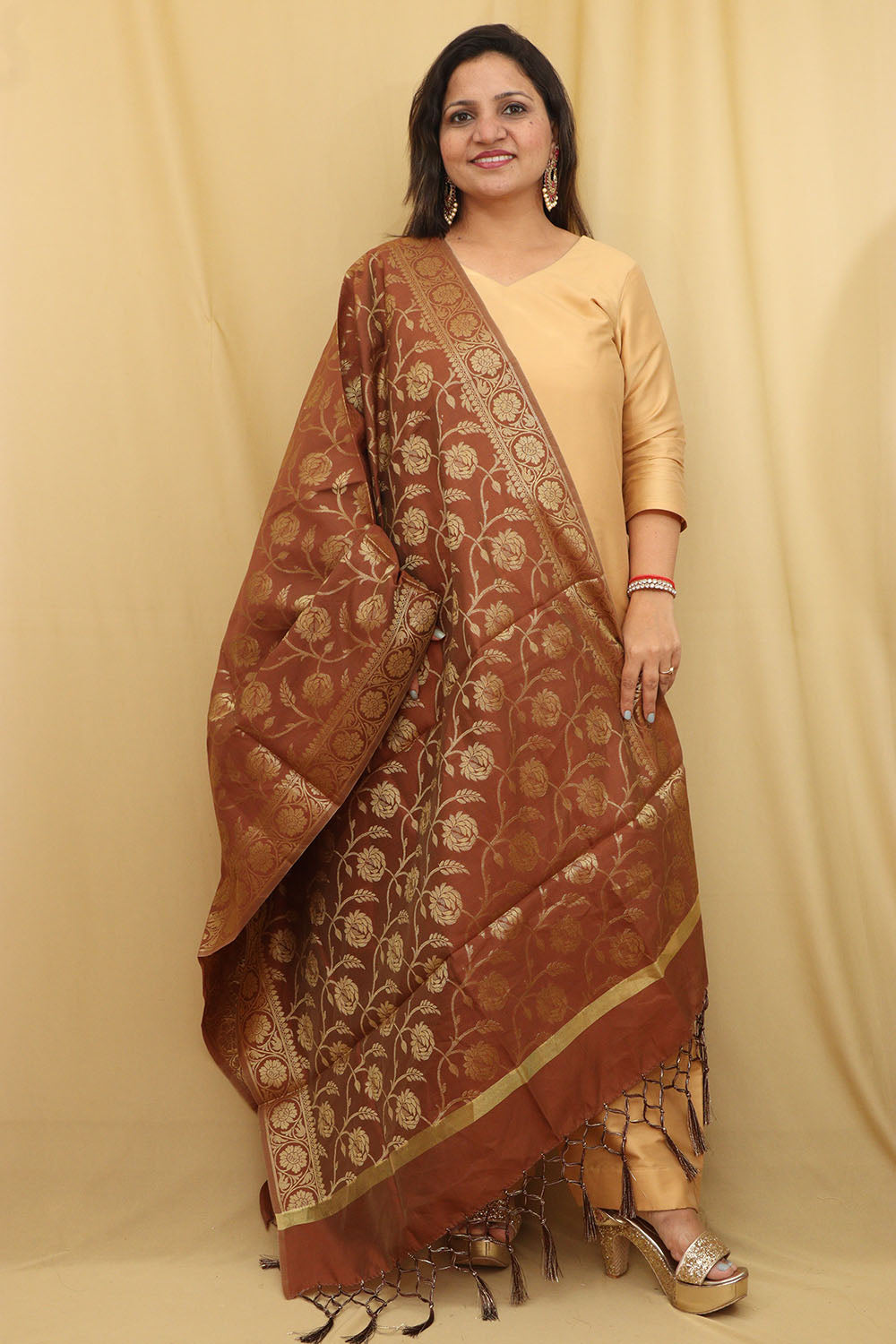 Elegant Brown Banarasi Silk Dupatta
