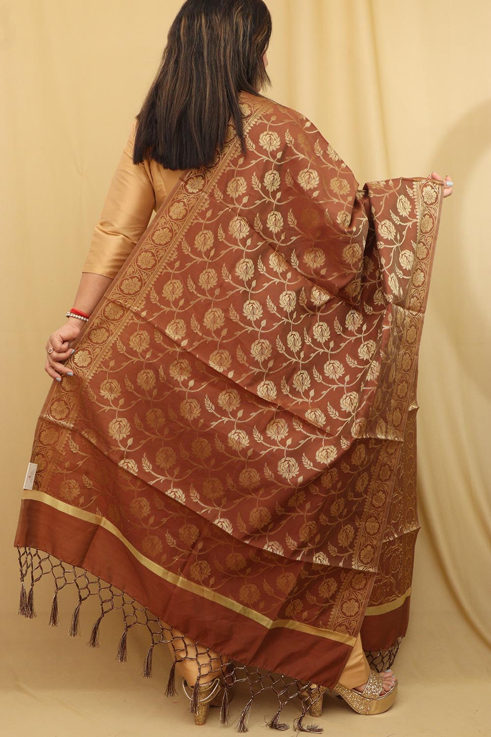 Elegant Brown Banarasi Silk Dupatta