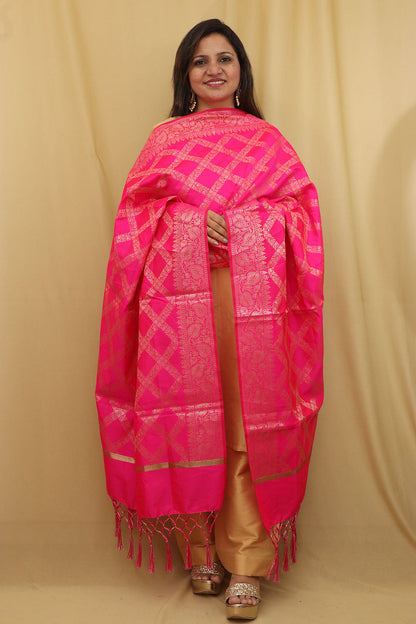 Stunning Pink Banarasi Silk Dupatta - Elegant and Luxurious