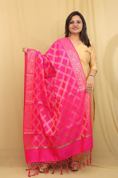 Stunning Pink Banarasi Silk Dupatta - Elegant and Luxurious