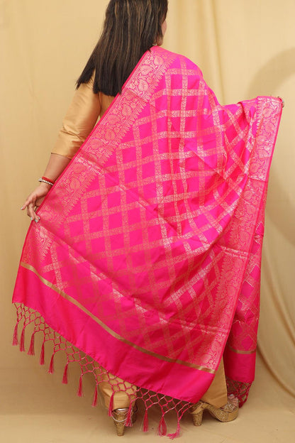 Stunning Pink Banarasi Silk Dupatta - Elegant and Luxurious