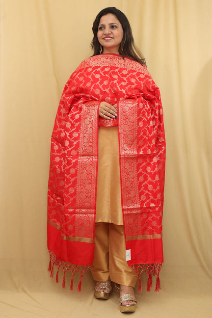 Elegant Red Banarasi Silk Dupatta - Perfect for Any Occasion