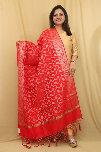 Elegant Red Banarasi Silk Dupatta - Perfect for Any Occasion