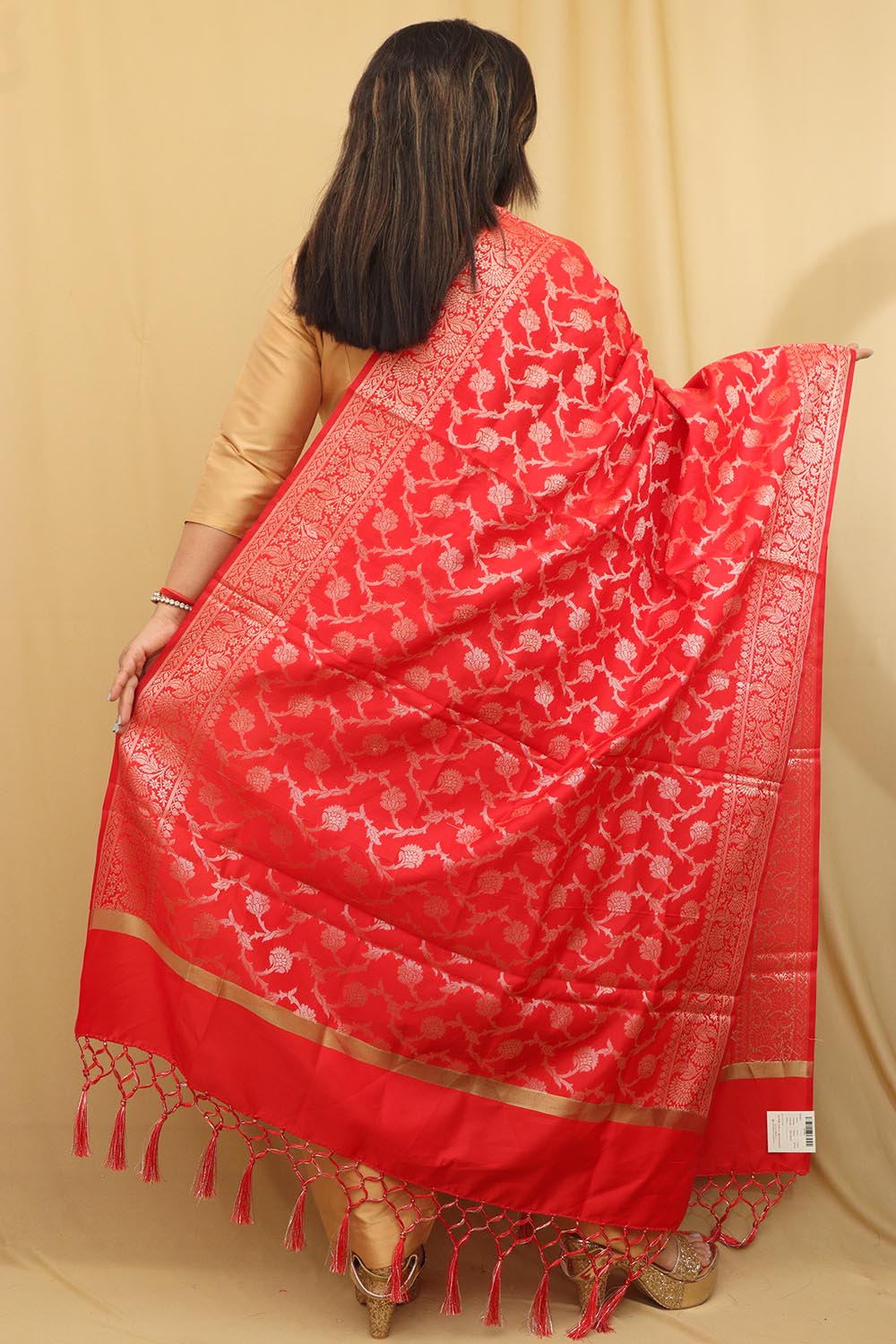 Elegant Red Banarasi Silk Dupatta - Perfect for Any Occasion