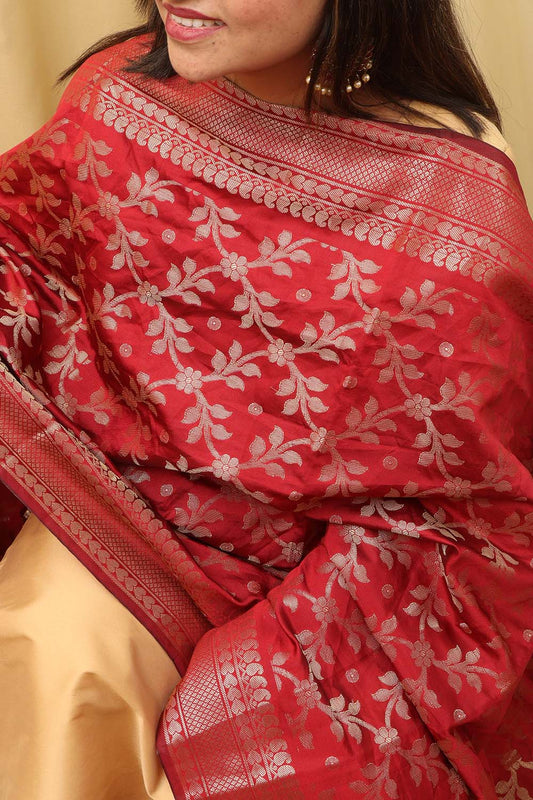 Elegant Maroon Banarasi Silk Dupatta