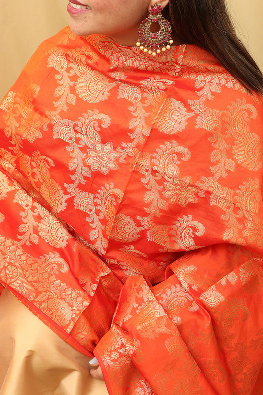 Elegant Orange Banarasi Silk Dupatta