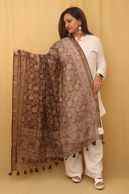 Exquisite Brown Chanderi Silk Dupatta: Ethnic Elegance