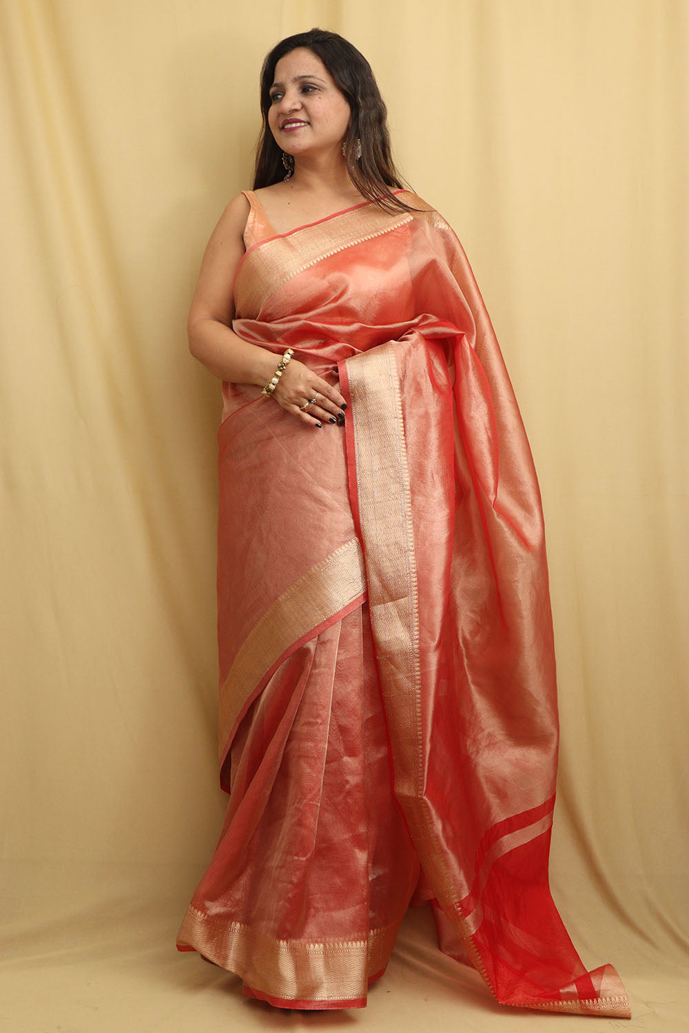 Stunning Red Banarasi Tissue Saree: Ideal for Events - Luxurion World