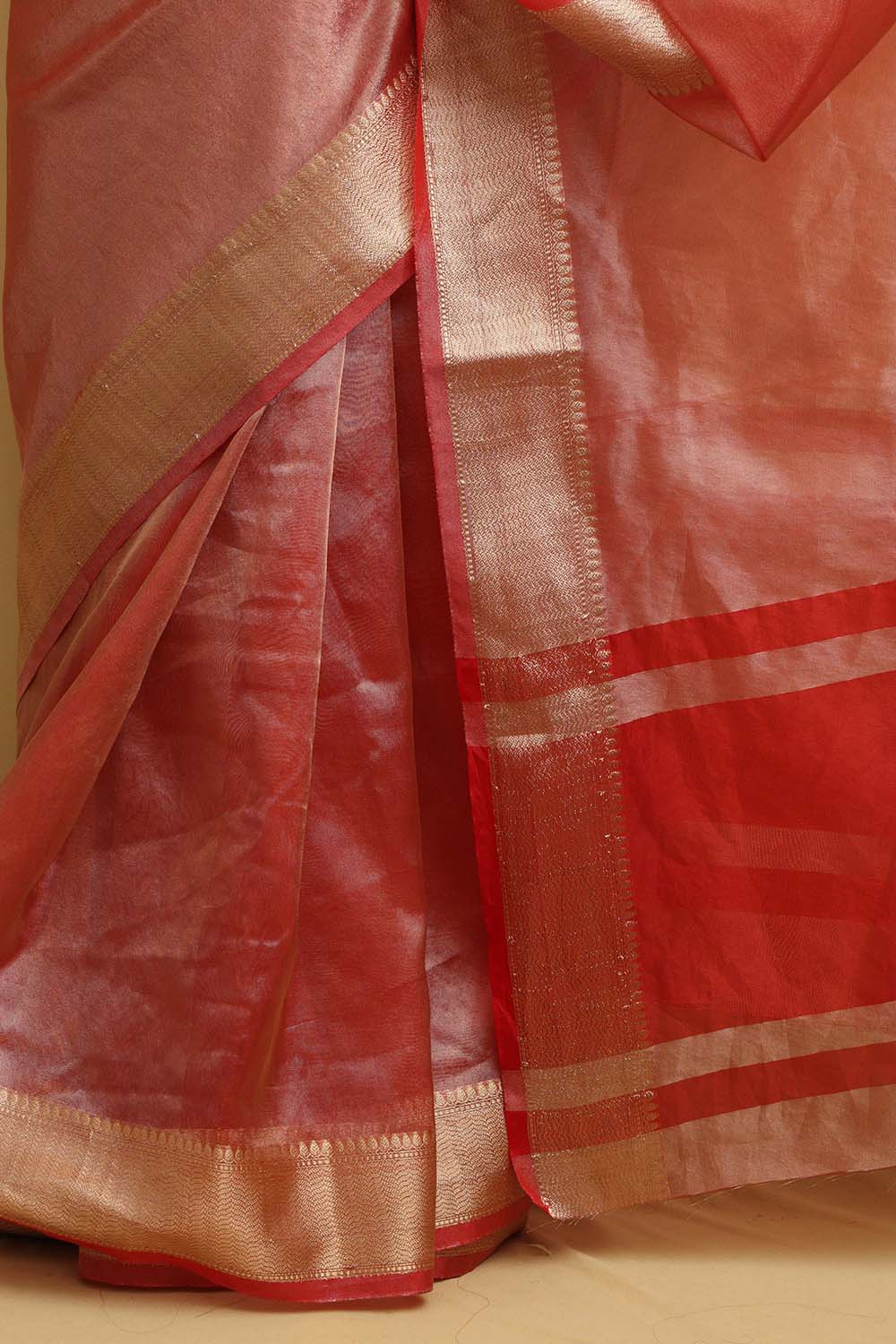 Stunning Red Banarasi Tissue Saree: Ideal for Events - Luxurion World