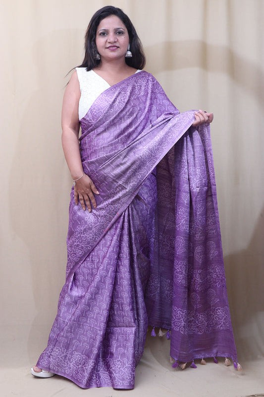 Elegant Purple Bhagalpur Silk Saree - Luxurion World