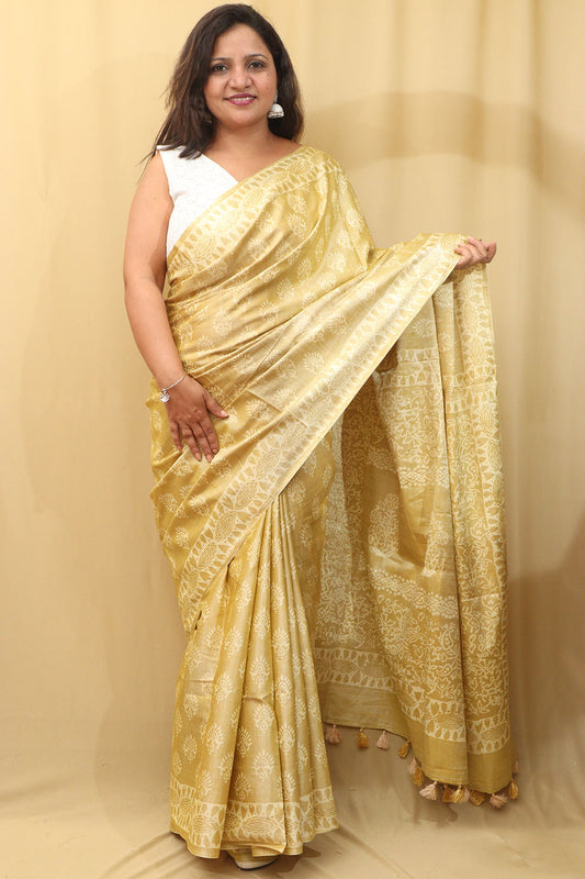 Stunning Yellow Bhagalpur Silk Saree - Elegant and Timeless - Luxurion World