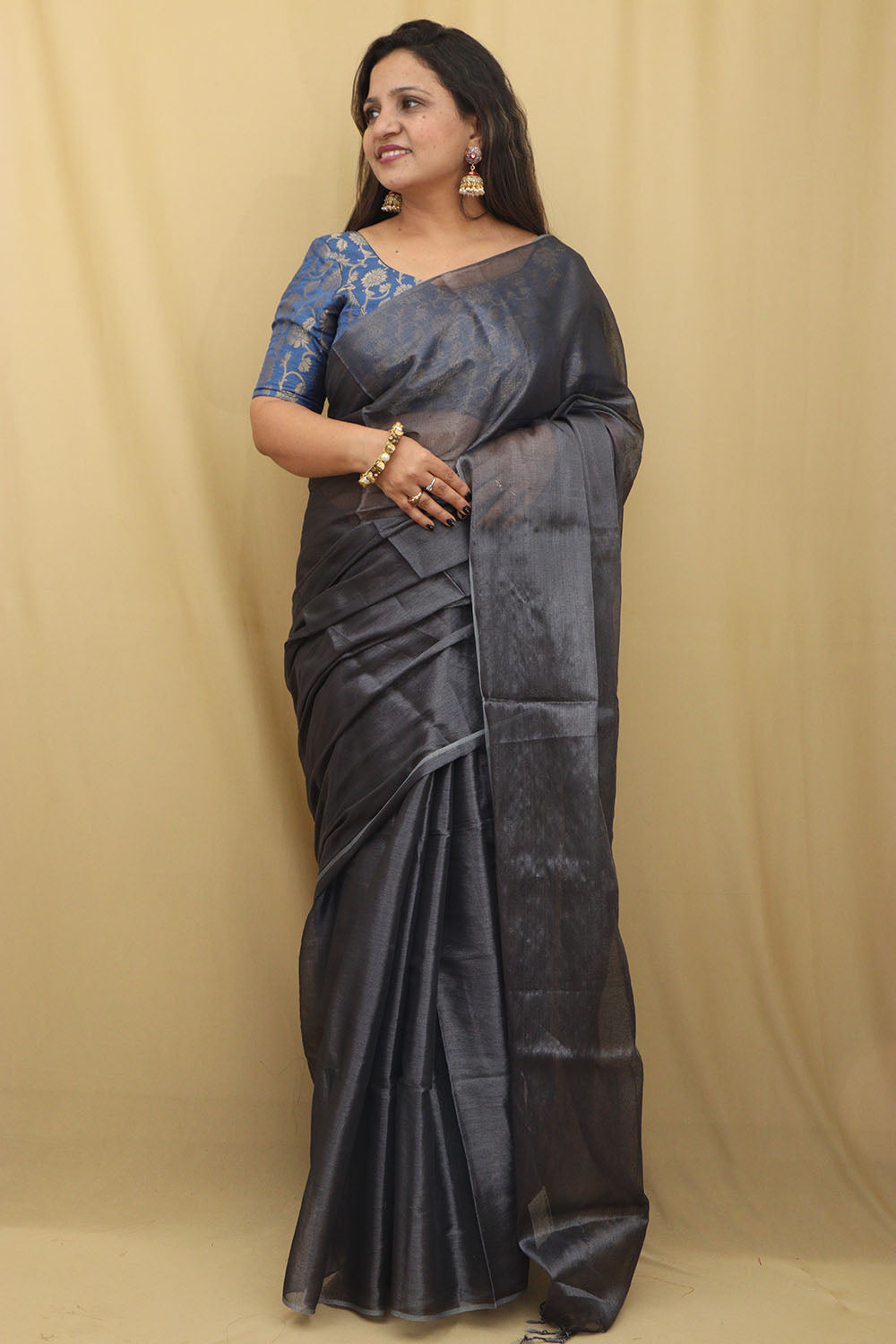 Chic Grey Bengal Tissue Cotton Saree - Elegant Style