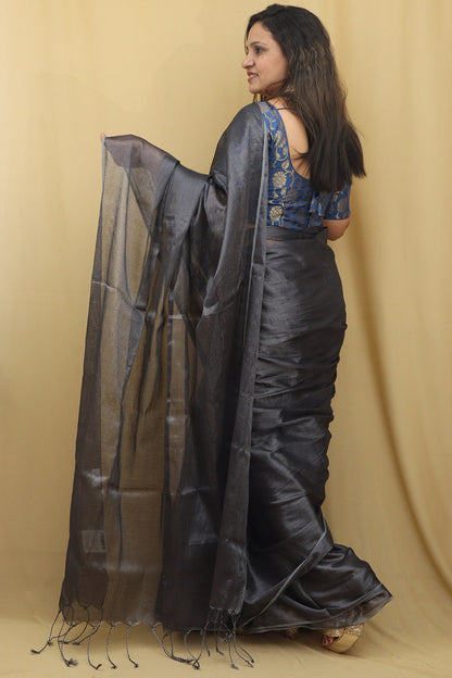 Chic Grey Bengal Tissue Cotton Saree - Elegant Style