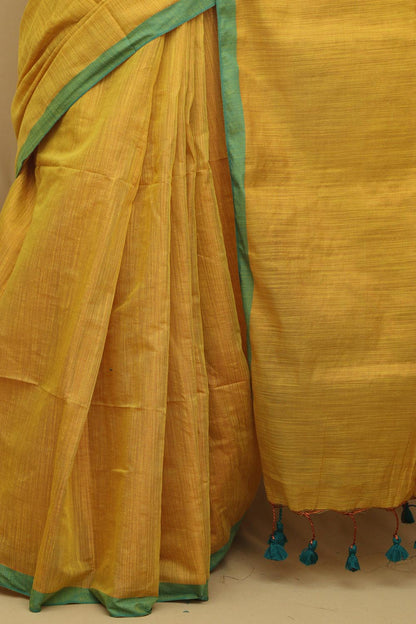 Yellow Bengal Plain Tissue Cotton Saree - Classic Elegance
