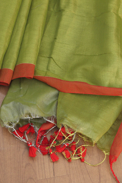 Green Bengal Plain Tissue Cotton Saree - Elegant Style