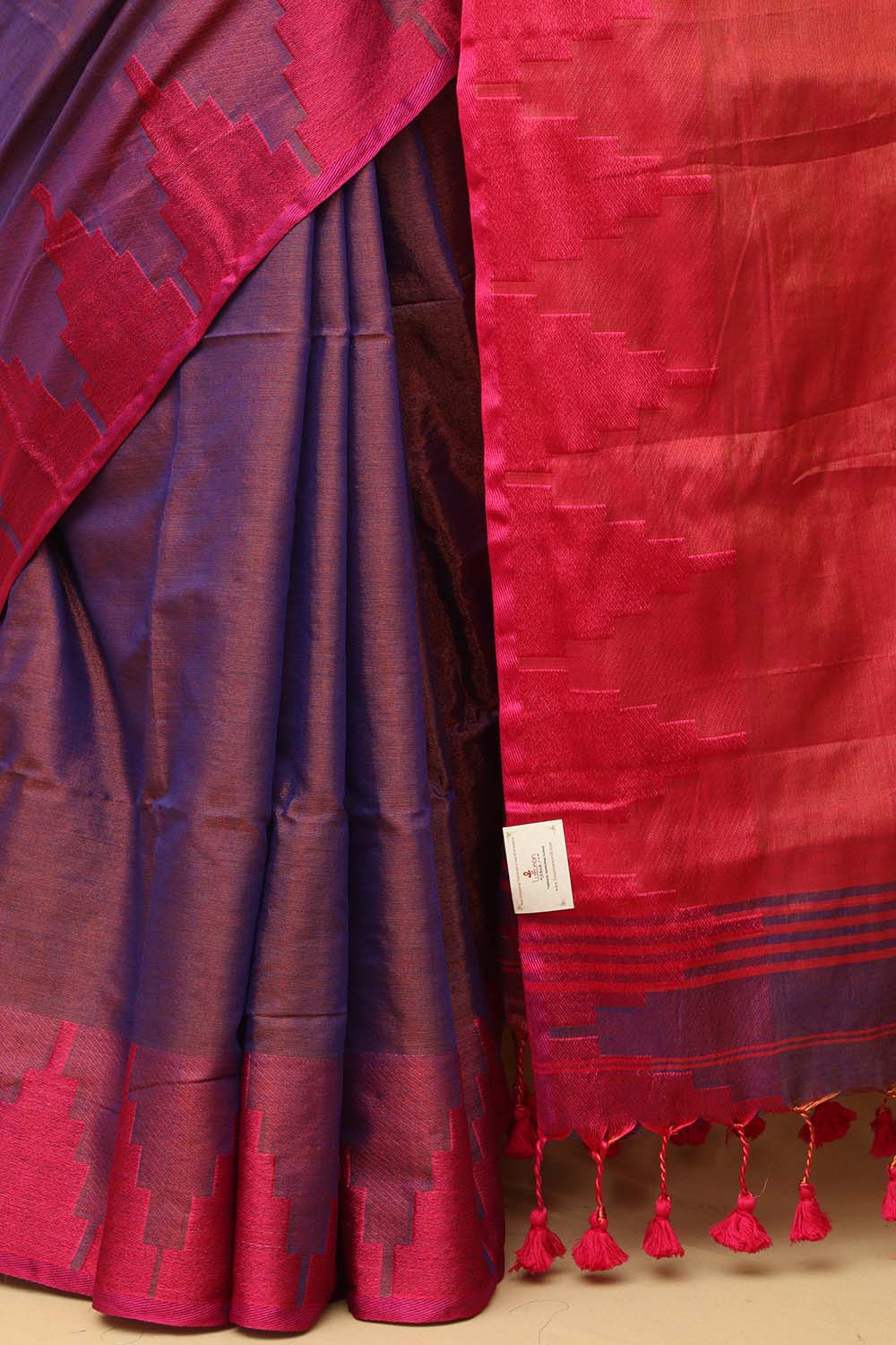 Exquisite Purple Bengal Cotton Saree with Temple Border