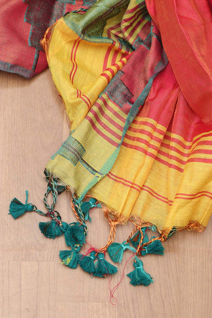 Yellow Bengal Tissue Saree with Temple Border