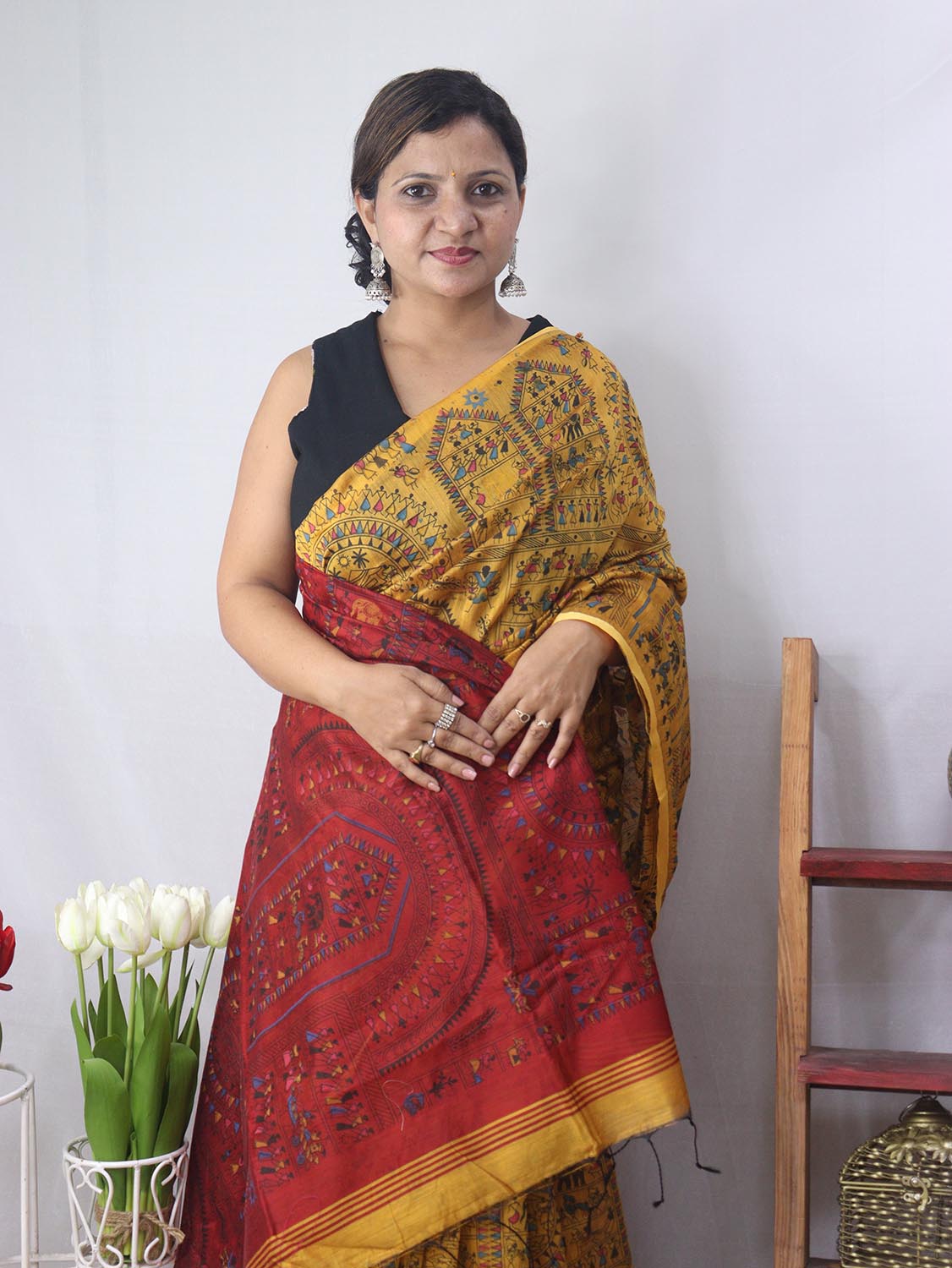 Stunning Yellow Madhubani Print Bengal Cotton Silk Saree - Perfect for Any Occasion!