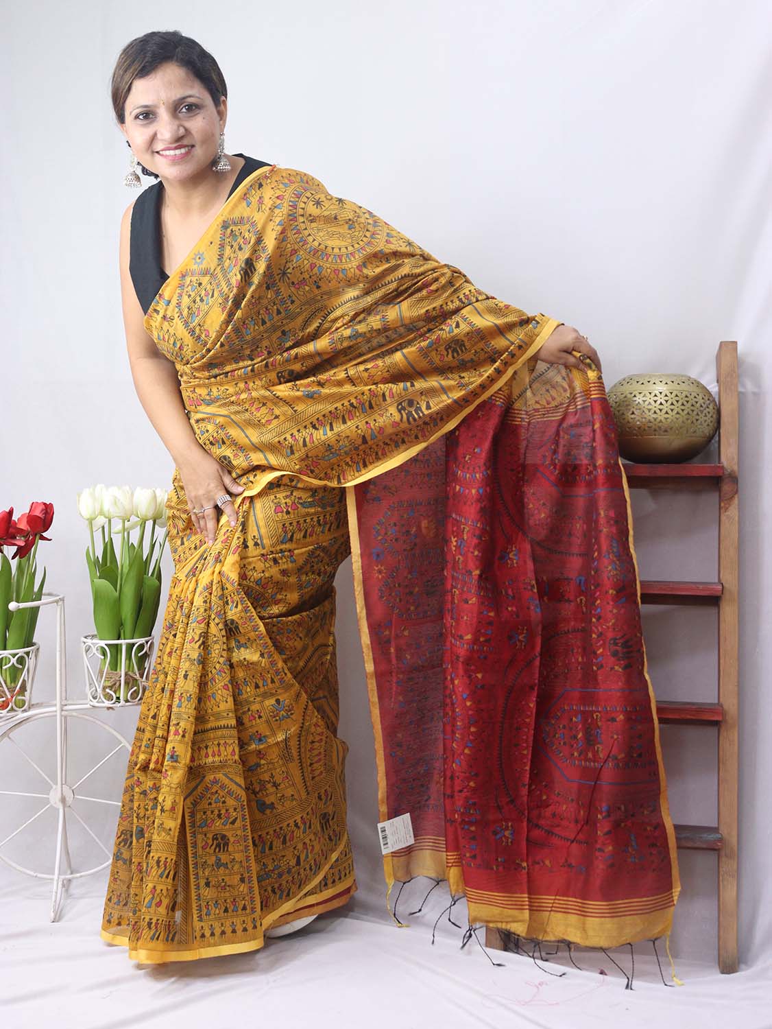 Stunning Yellow Madhubani Print Bengal Cotton Silk Saree - Perfect for Any Occasion!