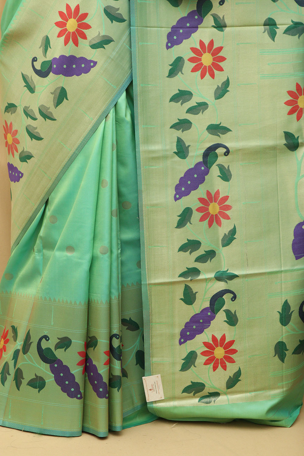 Green Paithani Silk Parrot & Flower Saree - Luxurion World