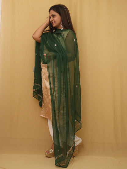 Green Hand Gota Patti Work Pure Chiffon Dupatta - divyaindia 