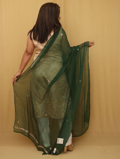 Green Hand Gota Patti Work Pure Chiffon Dupatta - divyaindia 