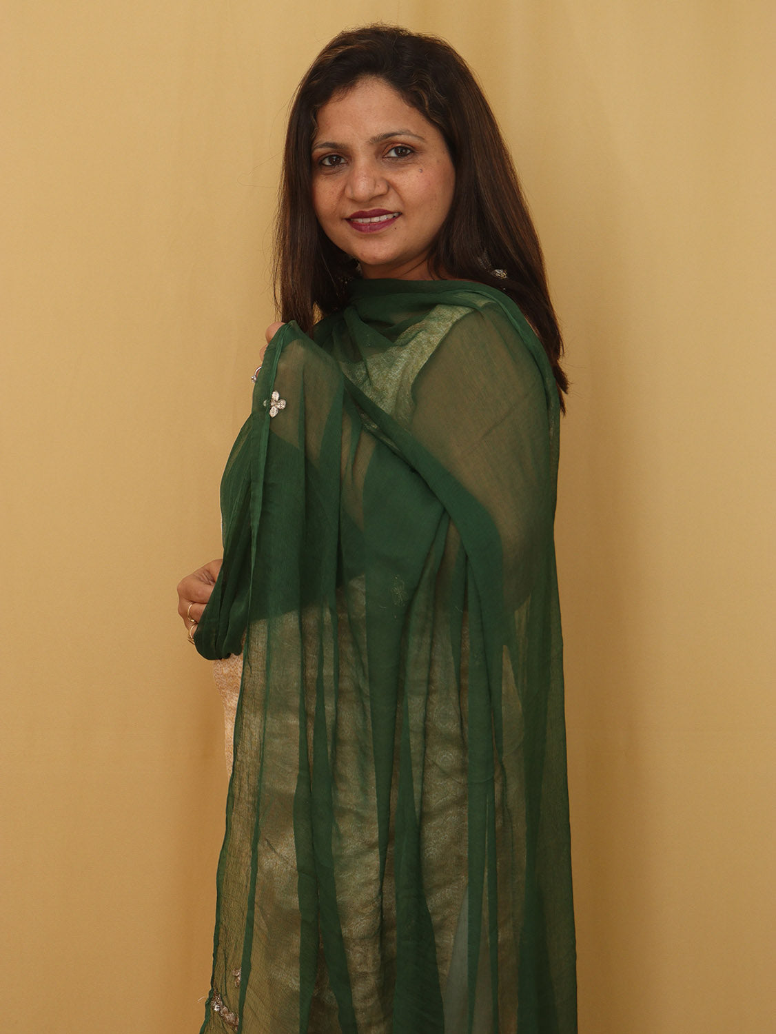 Green Hand Gota Patti Work Pure Chiffon Dupatta - divyaindia 