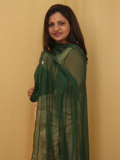 Green Hand Gota Patti Work Pure Chiffon Dupatta - divyaindia 