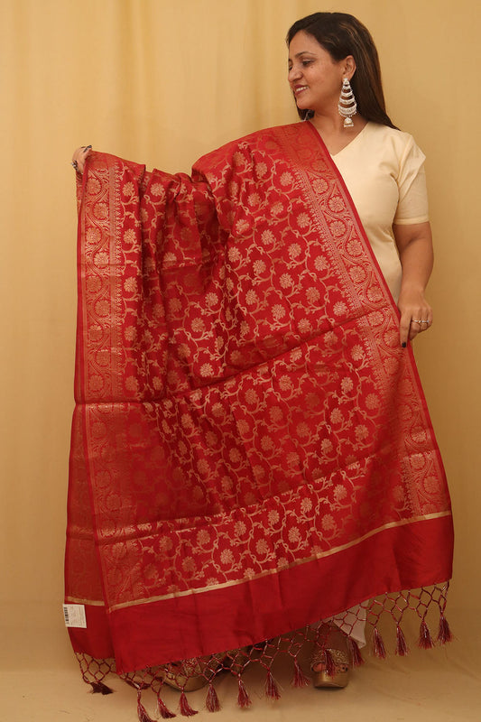 Maroon Banarasi Silk Dupatta - divyaindia 