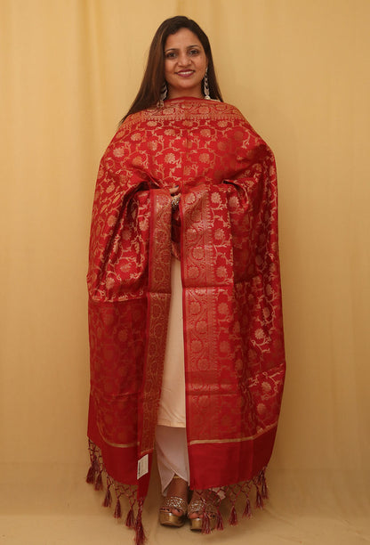 Maroon Banarasi Silk Dupatta - divyaindia 