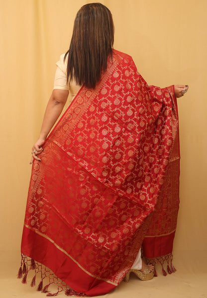 Maroon Banarasi Silk Dupatta - divyaindia 