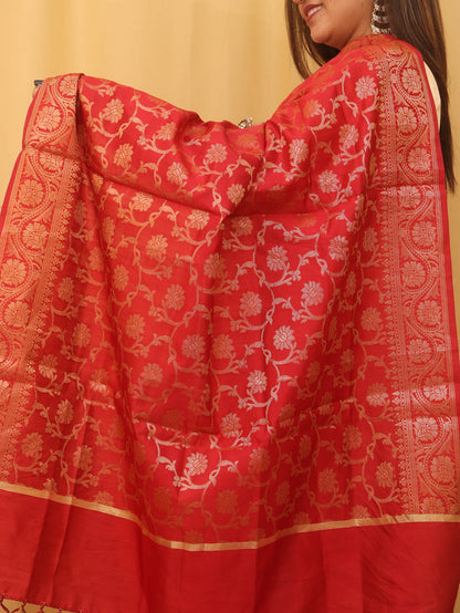 Maroon Banarasi Silk Dupatta - divyaindia 