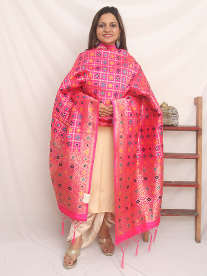 Pink Banarasi Silk Meenakari Dupatta - divyaindia 