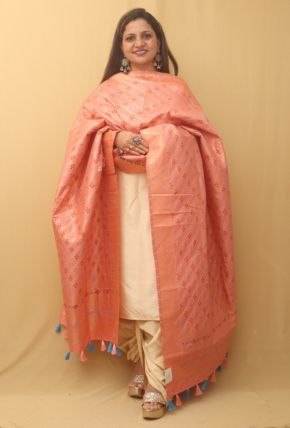 Pink Banarasi Silk Bandhani Design Dupatta - divyaindia 