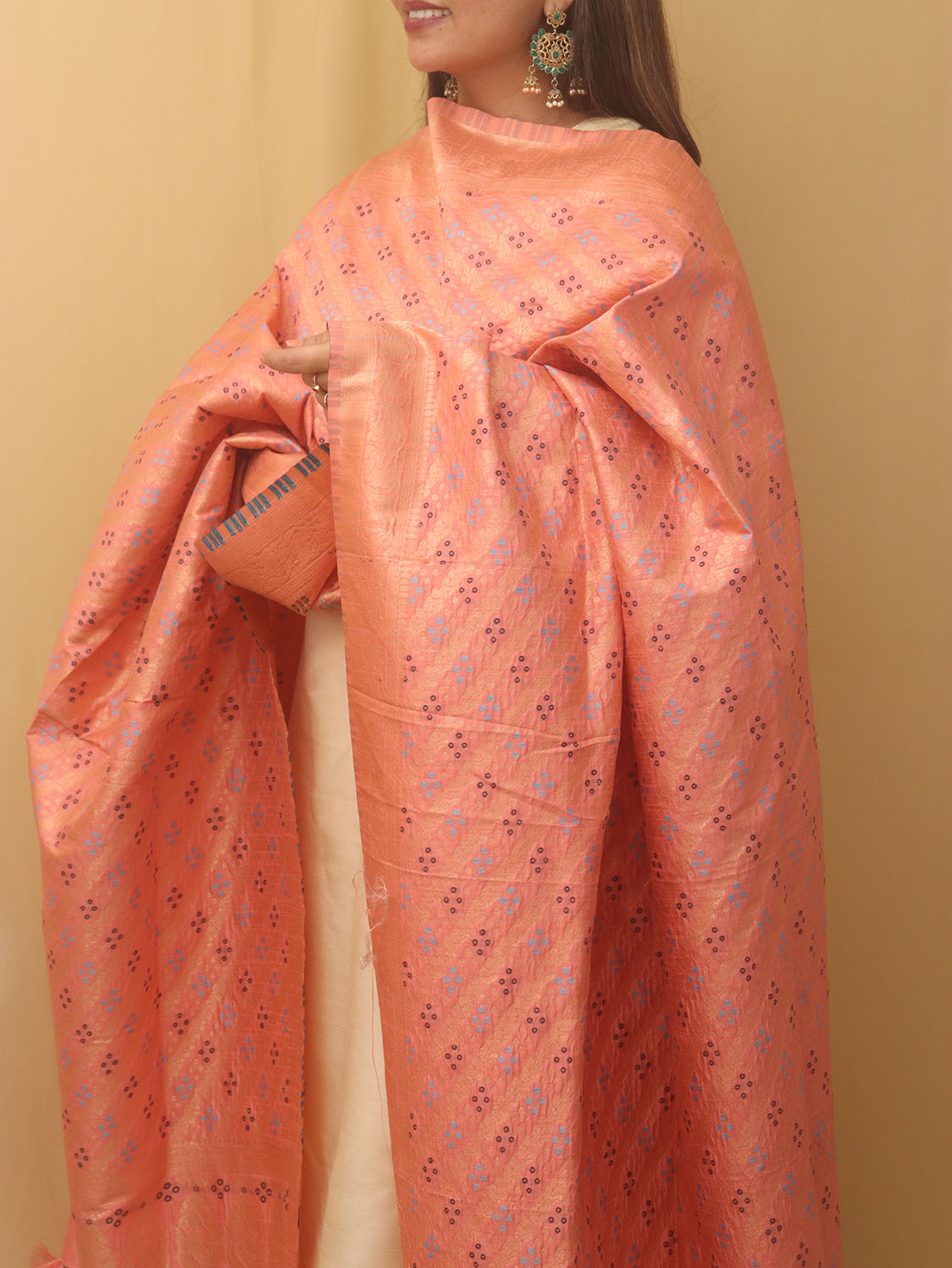 Pink Banarasi Silk Bandhani Design Dupatta - divyaindia 