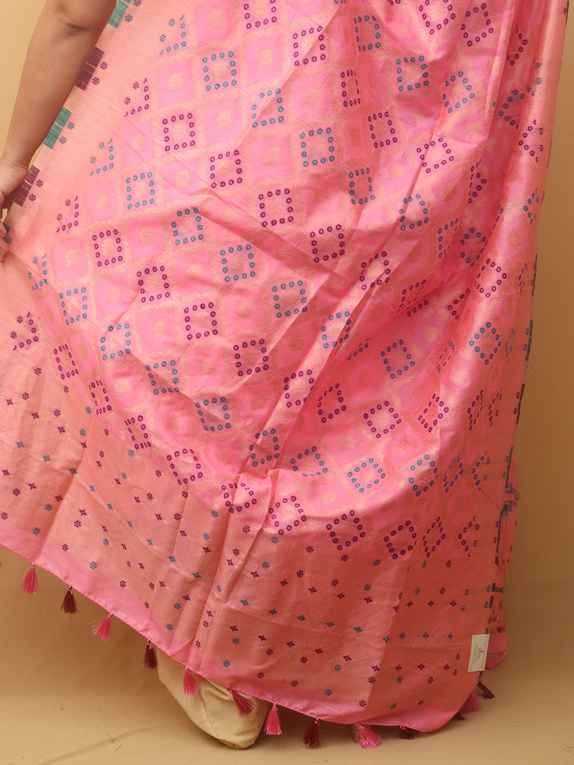 Pink Banarasi Silk Bandhani Design Dupatta - divyaindia 