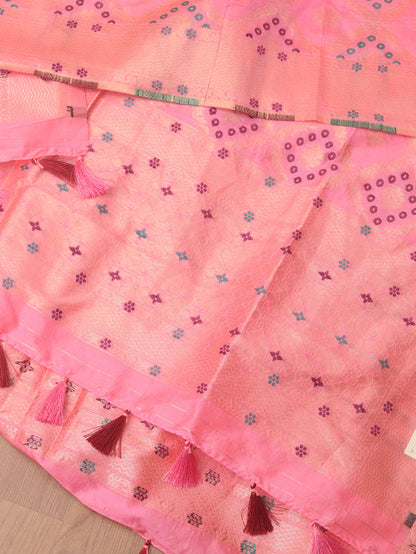 Pink Banarasi Silk Bandhani Design Dupatta - divyaindia 