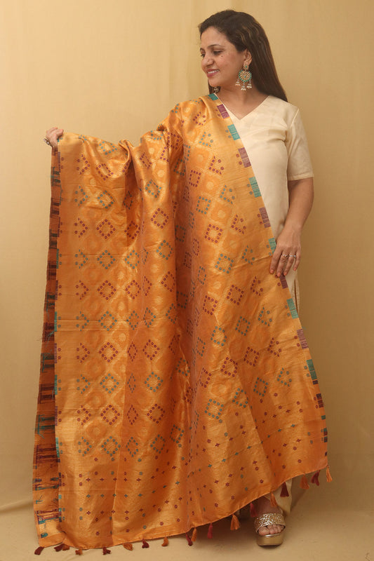 Yellow Banarasi Silk Bandhani Design Dupatta - divyaindia 