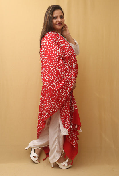Red And White Batik Printed Cotton Dupatta