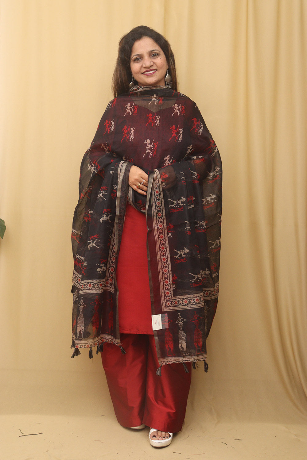 Elegant Black Block Printed Silk Dupatta