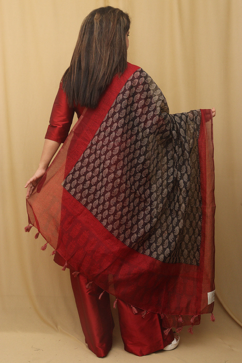 Stylish Black Block Printed Chanderi Silk Dupatta