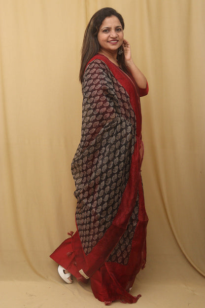 Stylish Black Block Printed Chanderi Silk Dupatta