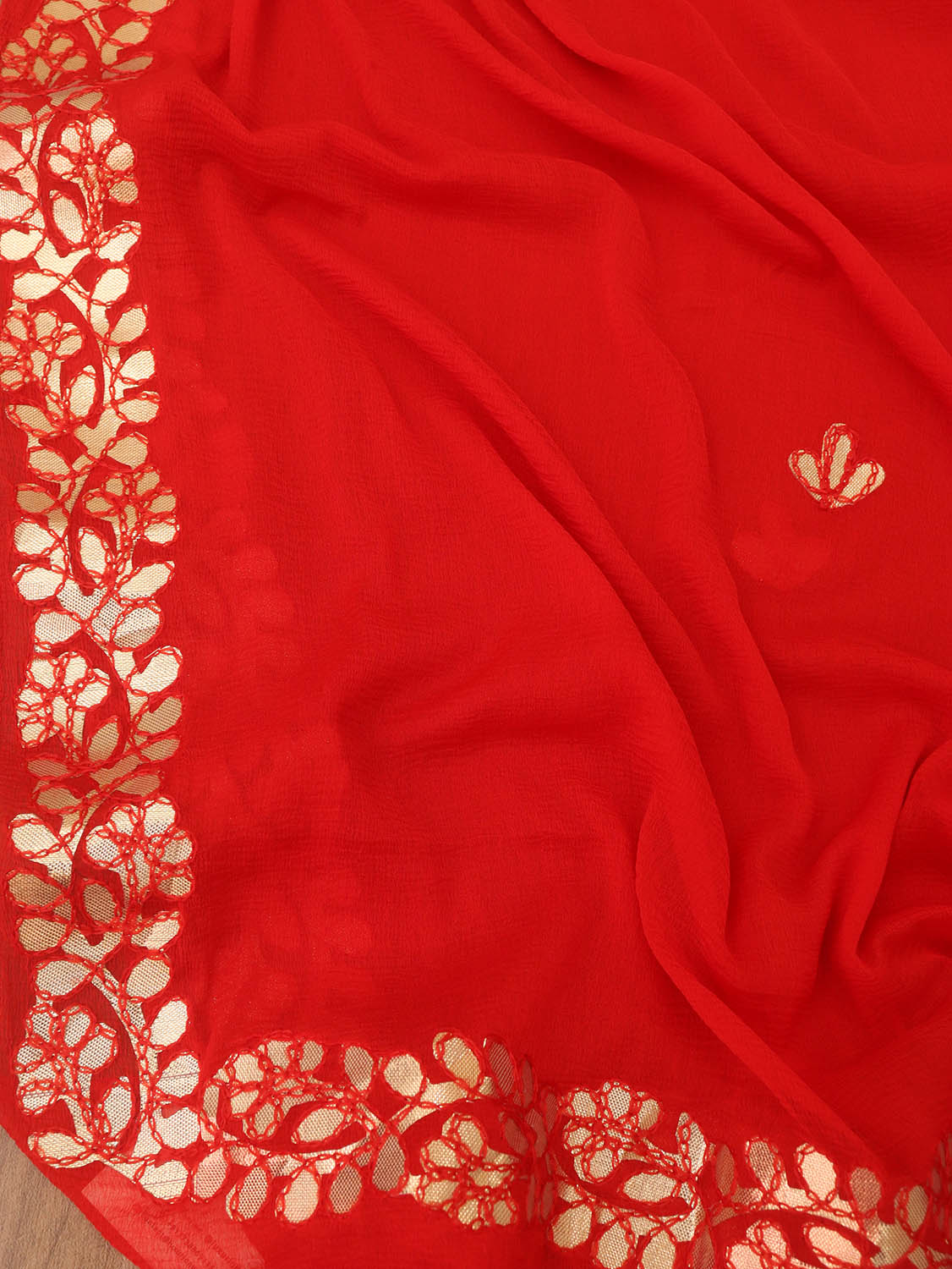 Red Gota Patti Work Chiffon Dupatta - divyaindia 