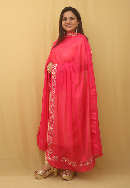 Pink Gota Patti Work Chiffon Dupatta - divyaindia 