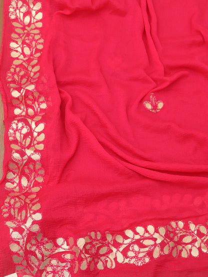 Pink Gota Patti Work Chiffon Dupatta - divyaindia 