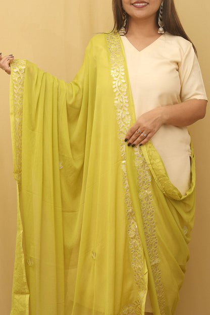 Green Gota Patti Work Chiffon Dupatta - divyaindia 