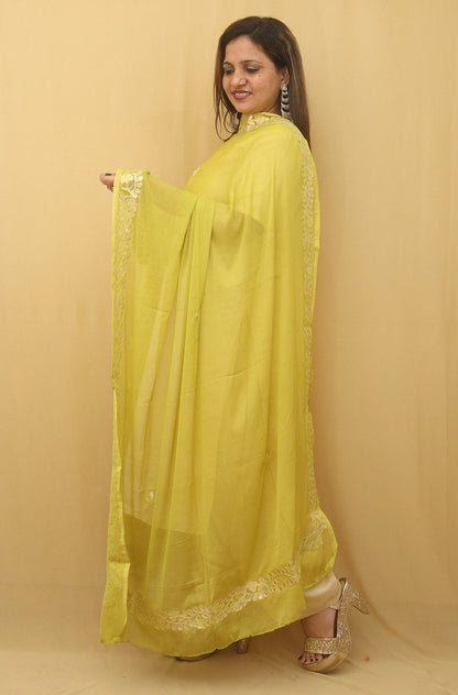 Green Gota Patti Work Chiffon Dupatta - divyaindia 